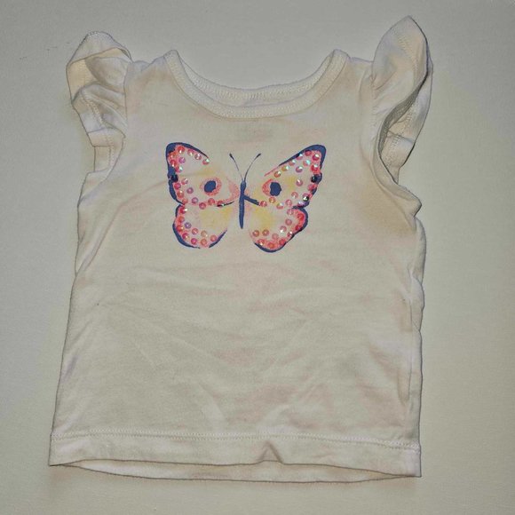 5/20  Carter's Toddler  (6 months) White T-shirt with beads and butterfly - Picture 1 of 2